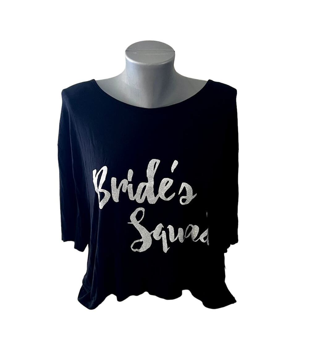 Women's Black Oversized Bride's Squad Boohoo Crop Top Size US 14